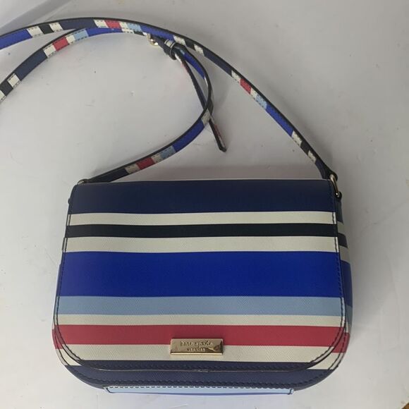 Kate Spade Carsen Laurel Way blue/red striped saffiano leather crossbody bag - Picture 3 of 11